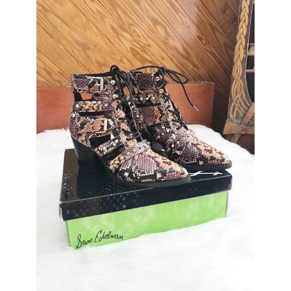 Sam Edelman Elena Studded Cutout Ankle Boot Snake Print